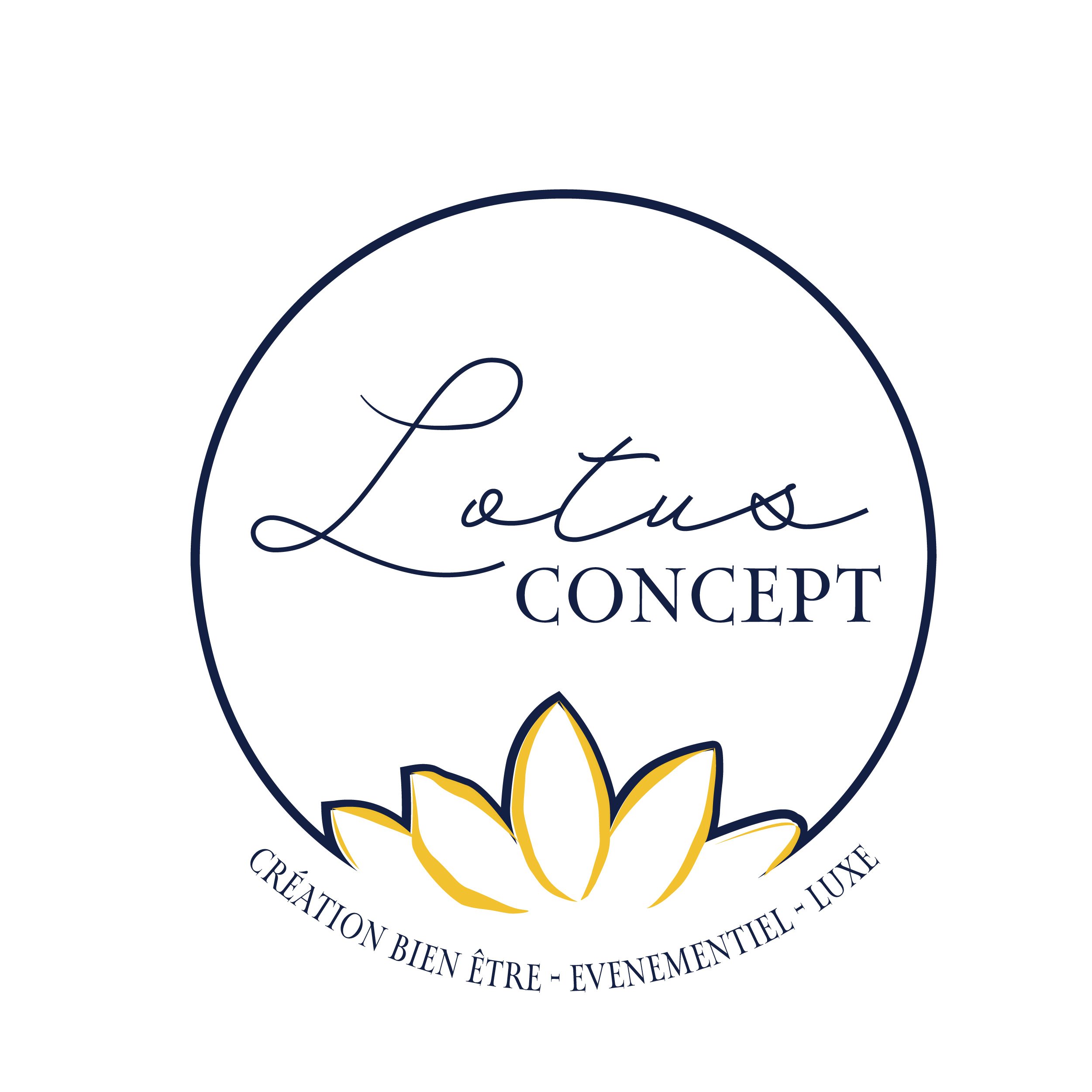 Voici le logo du Lotus Concept, composé d'un lotus doré et d'un cercle en guise de soleil.