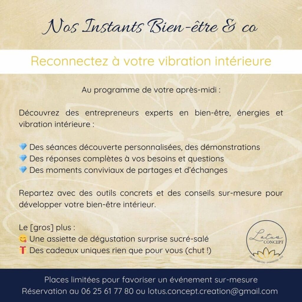 Flyer Nos Instants Bien-être & co - 24 mai 2025 - détails Verso du flyer du 1er événement bien-être du Lotus Concept