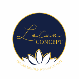 Logo Lotus Concept version luxe Logo du Lotus Concept version luxe, avec une fleur de lotus blanche sur un fond bleu nuit et doré