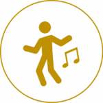 Icône dorée d'une personnage qui danse
